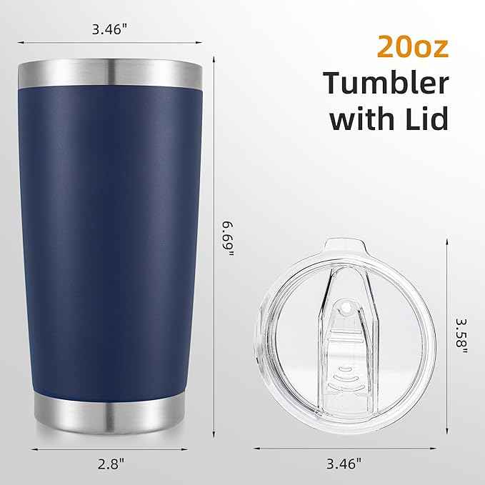 20 oz Tumbler with Lid Stainless Steel Insulated Tumblers Double Wall Vacuum Coffee Mug Powder Coated Tumbler Cups for Cold and Hot Drinks, Navy, 1 pack