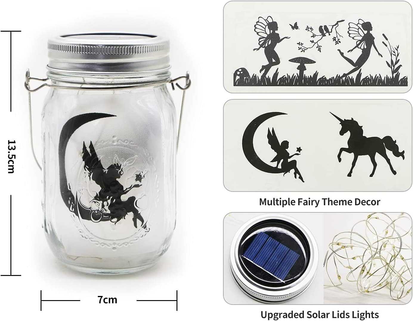 8 Pack Fairy Star Firefly Jar Lids Lights,Solar Fairy String Lids Lights（No Jars）,Waterproof Lantern Mason String Solar Lights with Hangers for Regular Mouth Jars Christmas Gifts(Cold White)
