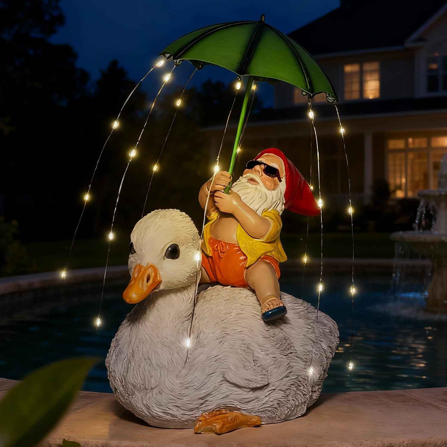 Solar Funny Garden Gnome Duck Figurine LED Lights Decorations for Yard Sculpture Outdoor Statue
