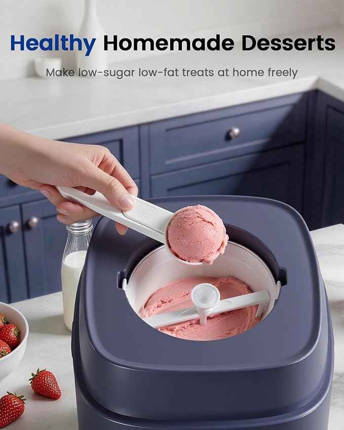 4-in-1 Compressor Ice Cream Maker (1.0Qt), No Pre-Freezing, Automatic Yogurt Maker, Gelato Sorbet Frozen Yogurt Soft Serve Machine, Compact Vertical Design for Home Kitchen(Blue)