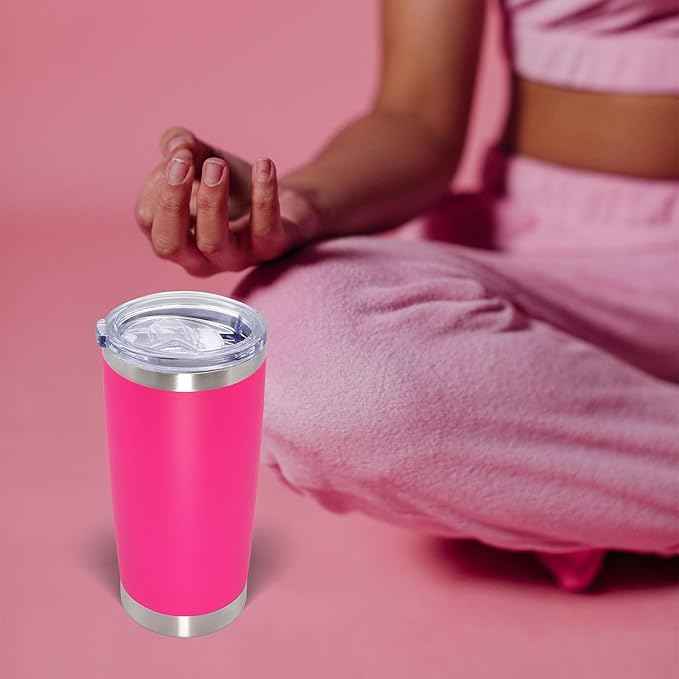 AIANJI 20oz Tumbler Bulk Stainless Steel Tumblers with Lid Vacuum Insulated Double Wall Travel Coffee Mug Powder Coated Tumbler Cup for Hot and Cold Drinks(Hot Pink, 1 pack)