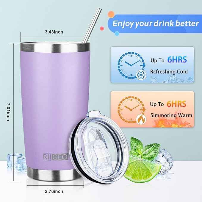 20oz Tumbler with Straw and Brush, Stainless Steel Vacuum Insulated tumbler, Double Wall Insulated Coffee Tumbler for Outdoor, Home, Travel,Office (lilac，4pcs)