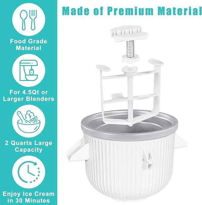 Ice Cream Maker Attachment for KitchenAid Stand Mixer, Kithcen aid Ice Cream Maker Attachment - Compatible with 4.5 QT and Larger Stand Mixers, 2-Quart Frozen Ice Cream Bowl for Homemade Frozen Treats