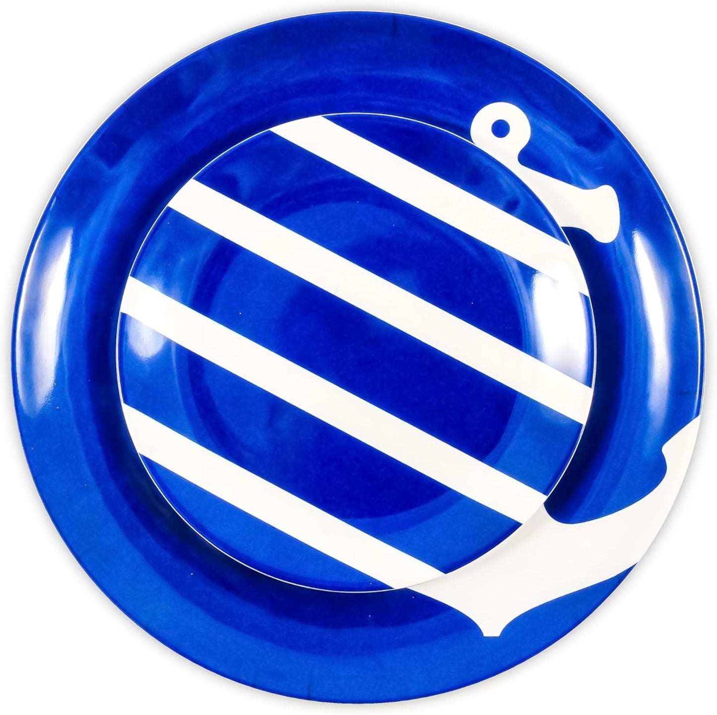 Camco 12 Piece Melamine Dishware Set - Features Blue and White Nautical Design - Includes 4 Bowls, 4 Salad Plates, & $ Dinner Plates - Dishwasher Safe Dish Set (41951)