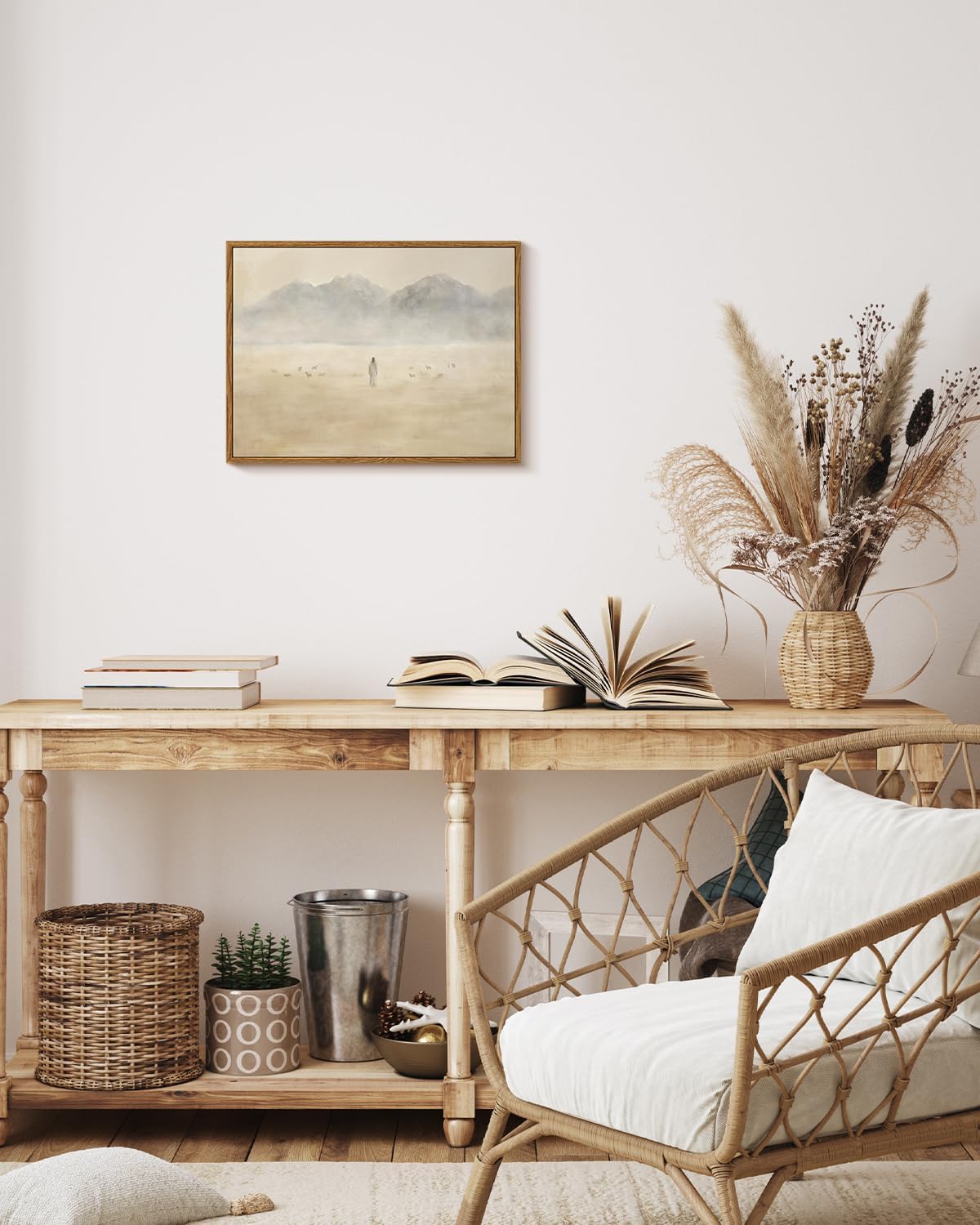 VIYYIEA Framed Wall Art for Living Room, Easter Sheep Jesus Canvas Prints, Vintage Christian Wall Art Home Decor, Christ Painting Picture, Bathroom Wall Decor Gifts for Friends or Family -16L x 12W