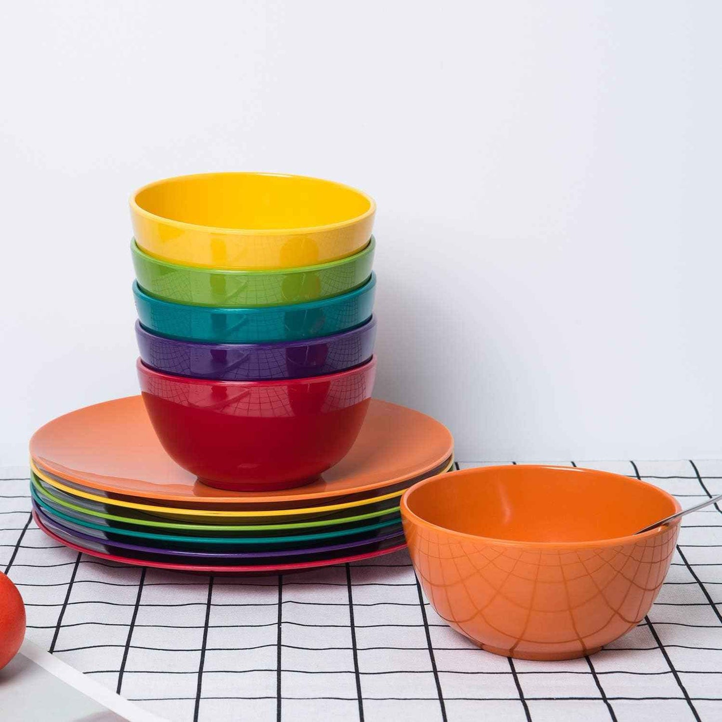 KX-WARE Melamine Plates, 10.5-inch Dinner Plates set of 6 Multicolor, 100% Melamine Dishwasher Safe BPA Free