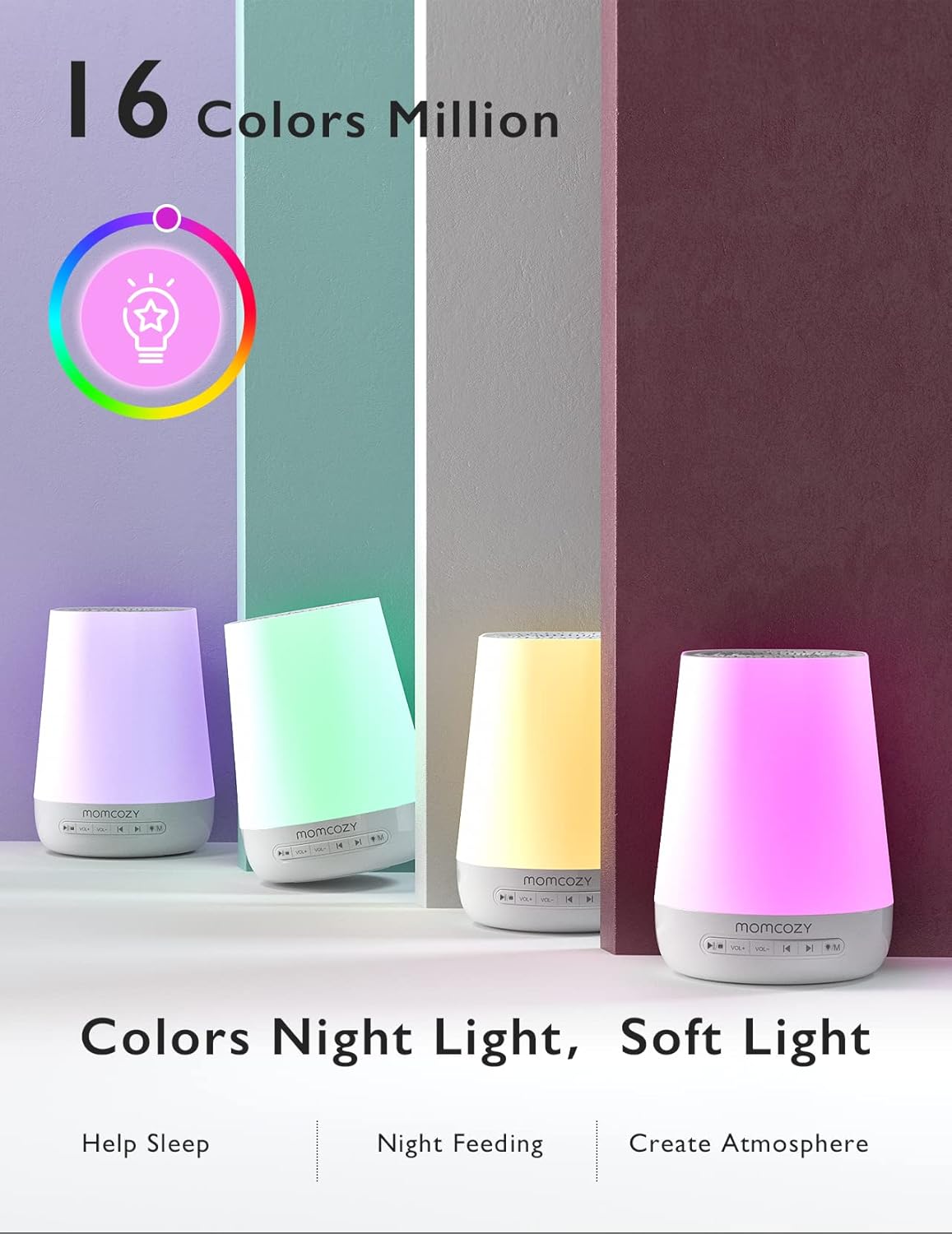 Baby Sound Machine, Momcozy White Noise Machine for Baby Sleeping with Night Light, Toddler Sleep Trainer 34 Soothing Sleep Sounds, Timer, App Remote Control, Personal Sleep Routine Alarm Clock(Blue)