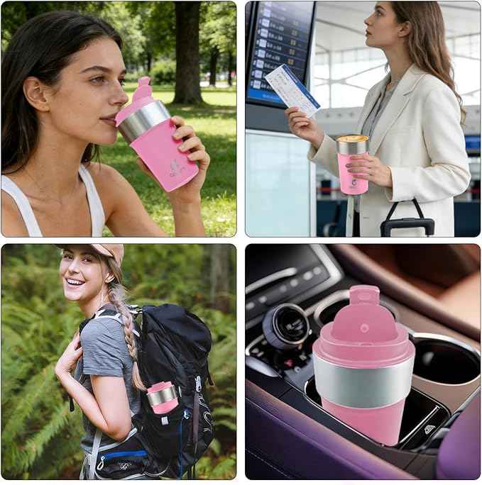 17oz Double Wall Stainless Steel Vacuum Insulated Travel Mug, Spill-Proof & Leak-Proof Coffee Mug, BPA-Free Reusable Coffee Cup for Hot & Cold Drinks, Black (Pink)