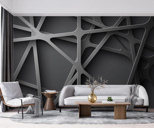 -3D Black Abstract Geometric Wallpaper Bedroom Living Room 100" x 65" (Not Peel and Stick)