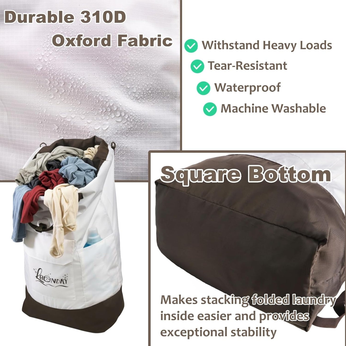 Backpack Laundry Bag, 125L Extra Large College Laundry Backpack with Shoulder Straps, Heavy Duty Dirty Clothes Hamper Bag, Drawstring Travel Laundry Bag for Dorm Apartment Laundromats, White