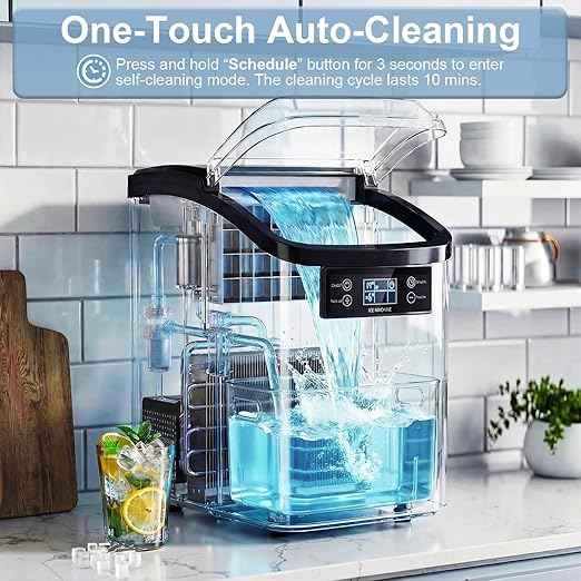 Waleaf 44LBS/24H Countertop Nugget Ice Makers with Timer, 24PCS Ice Cubes Ready in 6 Mins,Portable Auto-Cleaning Ice Maker Machine with 2L Water Tank, for Home Kitchen Camping RV