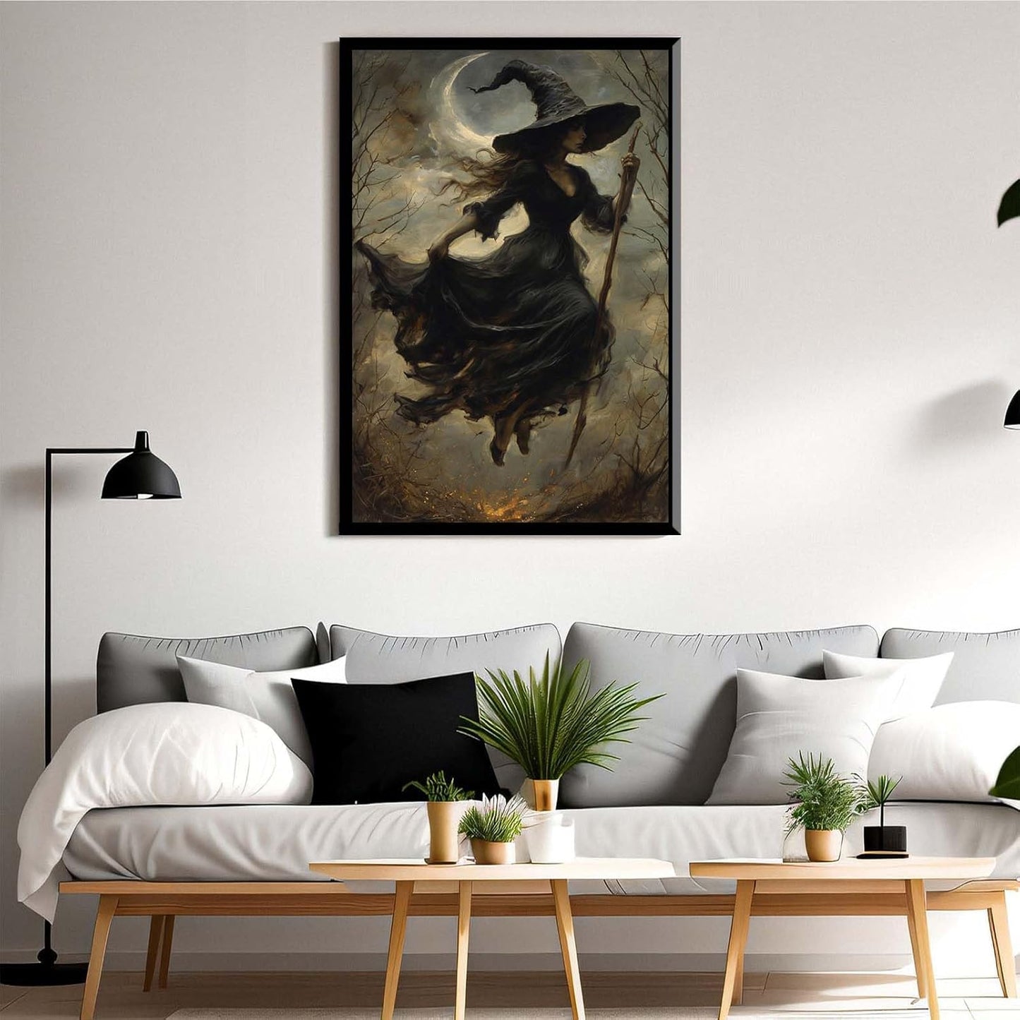 JFHCQJPK Witch in the Forest Halloween Print Wall Art Poster Witch Decor Vintage Print Dark College Wall Art Victorian Gothic Room Decor Canvas Wall Print20x30in Metal blackFramed