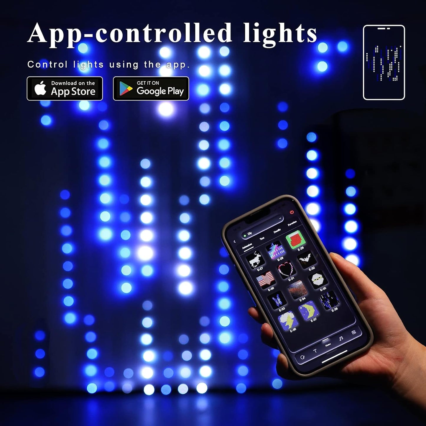 JMEXSUSS App-Controlled Color Changing Curtain Lights, 400 LED RGB String Lights for Halloween, Bedroom, Window, Wall, Party, Backdrop, Christmas, Indoor, and Outdoor Decorations, 6.5x6.5ft