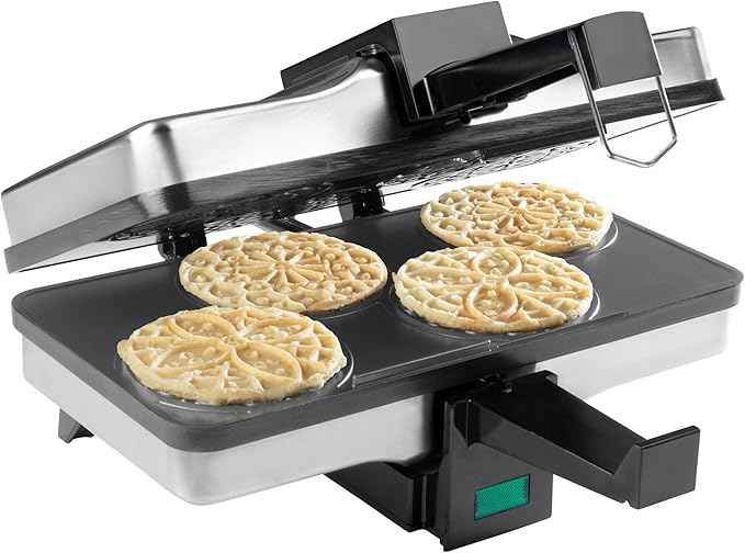 Piccolo Pizzelle Baker- Nonstick Electric Press Makes 4 Mini Cookies at Once, Even Heating- Fun Baking Machine w Recipe Guide, Mothers Day Brunch Party Supplies, Italian Waffle Dessert Treat Making