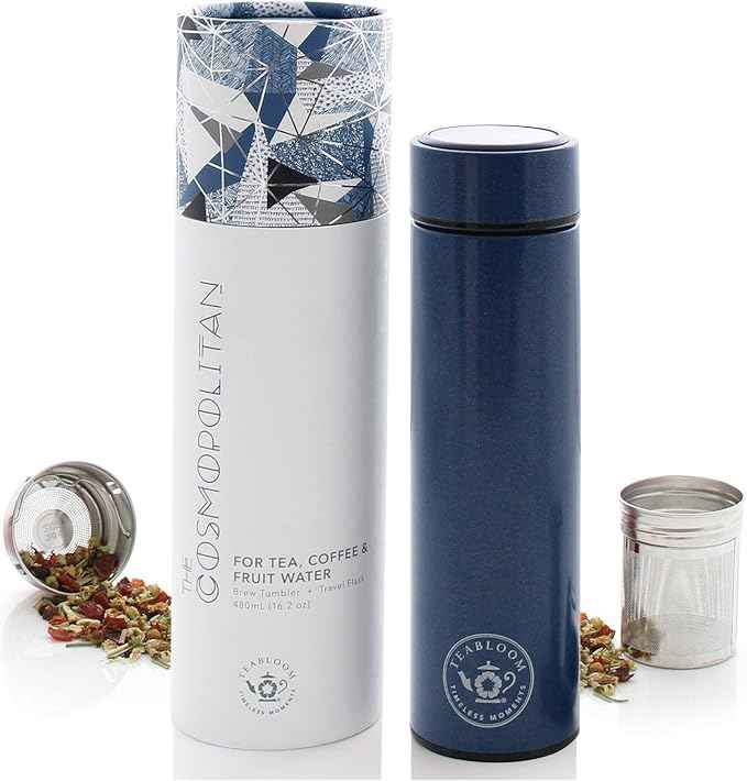 Teabloom - The ORIGINAL All-Brew Travel Tumbler & Thermos | OPRAH’s Favorite | 16oz/480ml Insulated Water Bottle/Tea Flask/Cold Brew Coffee Mug