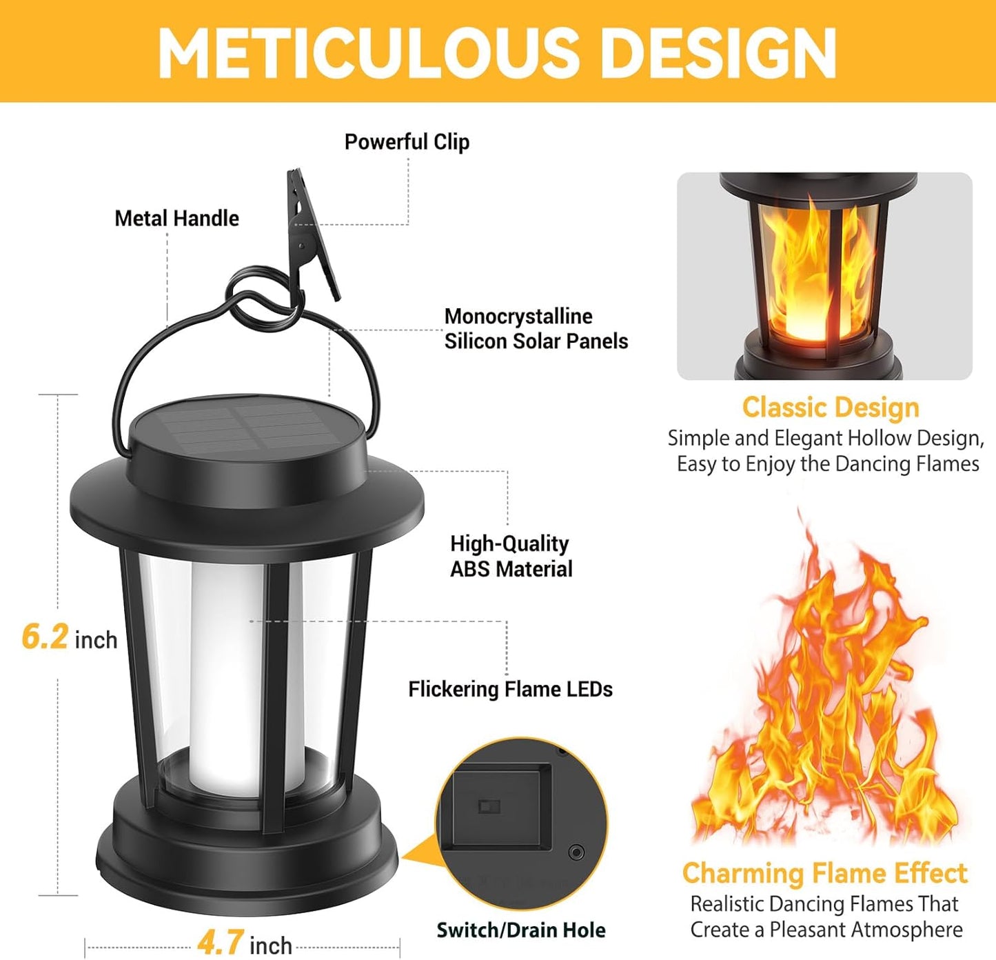 Solar Lanterns Outdoor Waterproof, 4 Pack Upgraded Flickering Flame Solar Lights Outdoor, Solar Powered Lanterns Decorative, Hanging Solar Lantern for Garden Patio Porch Yard Path Tree Decor