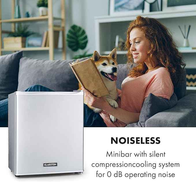 Klarstein Happy Hour – Mini bar, réfrigérateur à boissons, Compression, température de refroidissement : 5-15 °C, classe d'efficacité énergétique A, silencieux : 0 dB, lumière LED, 19 L, Argent
