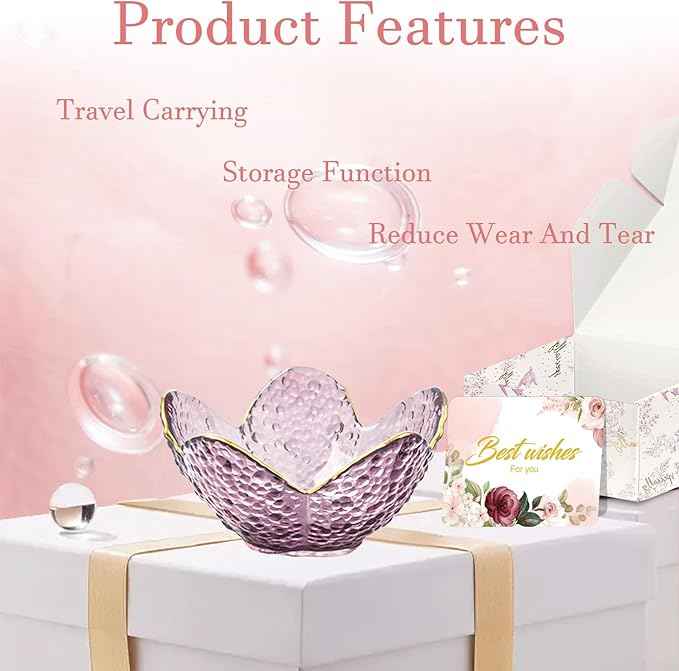 Gifts for Women Purple Flower Jewelry Dish Glass Ring Holder Decorative Jewelry Tray Cute Vanity Room Decor Aesthetic Nightstand Bathroom Decor Trinket Dish Friendship Birthday Christmas Gifts (2pcs)