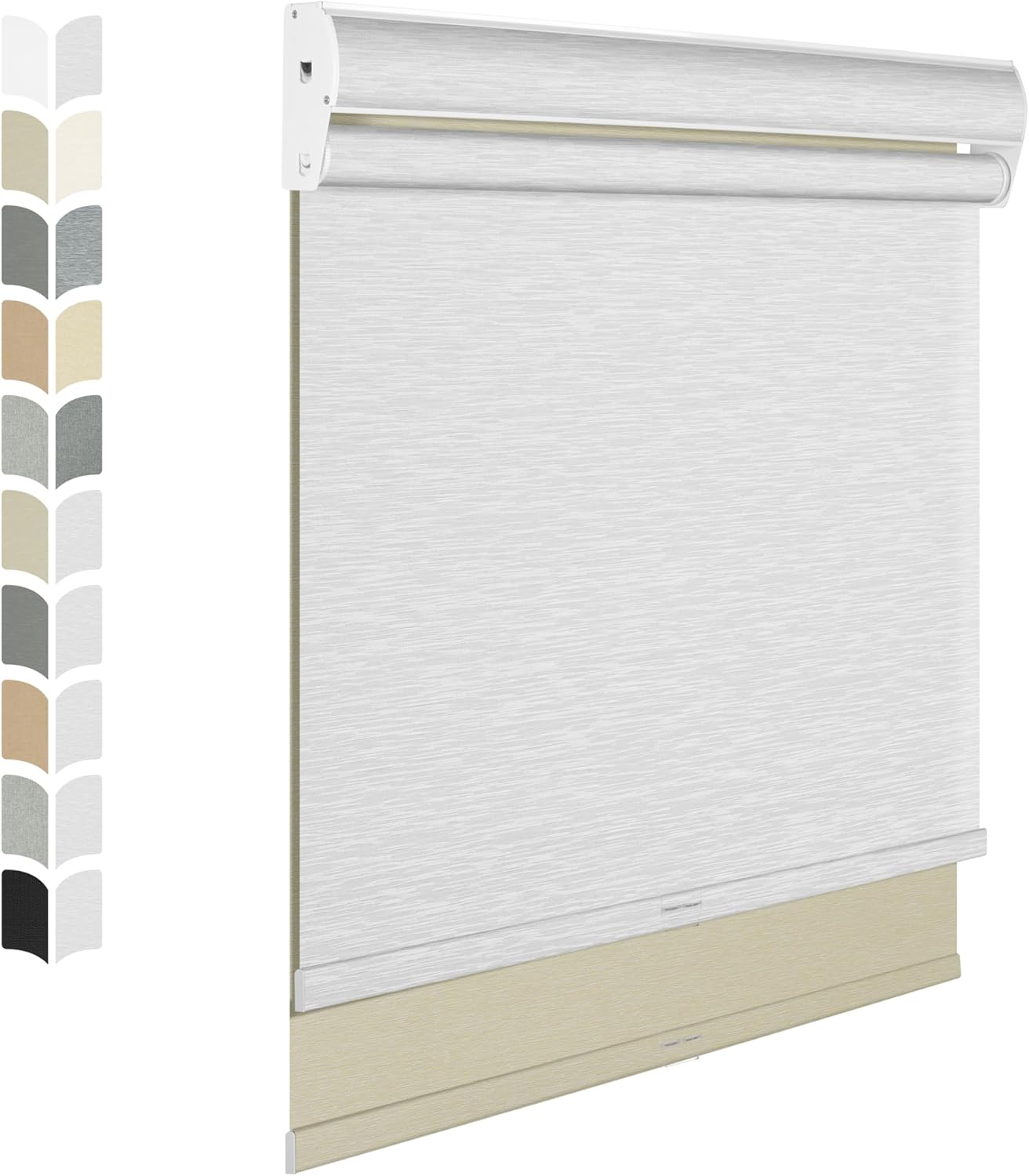 BERISSA Cordless Dual Roller Shades with Cassette Valance, Double Window Shades - Blackout and Light Filtering, Day and Night for Home Office Door. Beige and White. 74 W x 72" H