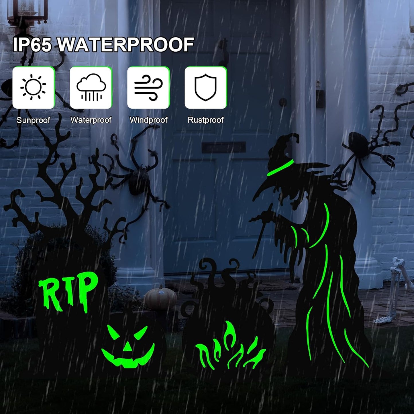 Halloween Yard Signs Outdoor Decorations，3 Pack Scary Large Witch Tombstone Cauldron Fluorescent Metal Stakes Glow in The Dark for Lawn Garden Halloween Decor (Large Witch Tombstone Cauldron)