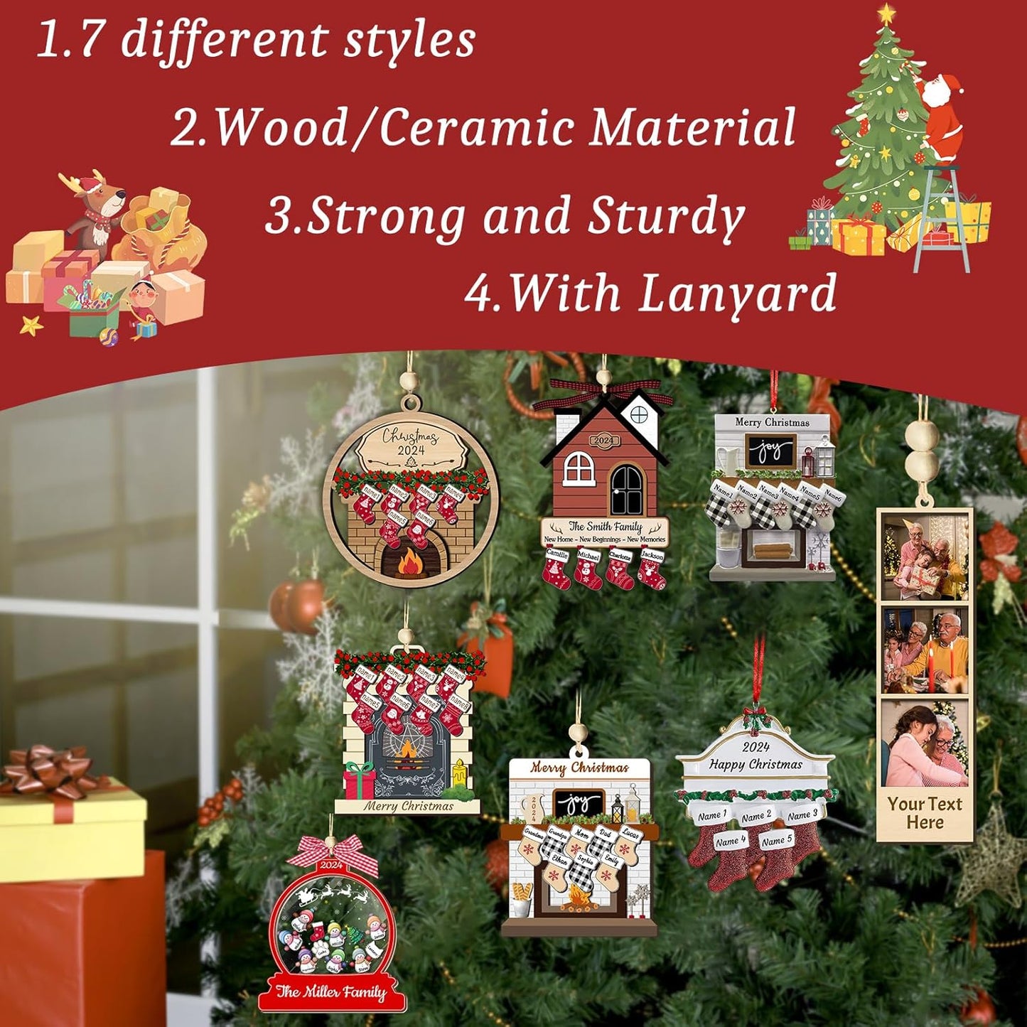 Personalized Christmas Ornaments with Photo Names Custom Family Ornament Customized Xmas Tree Hanging Wood Decoration Gift Snow Globe