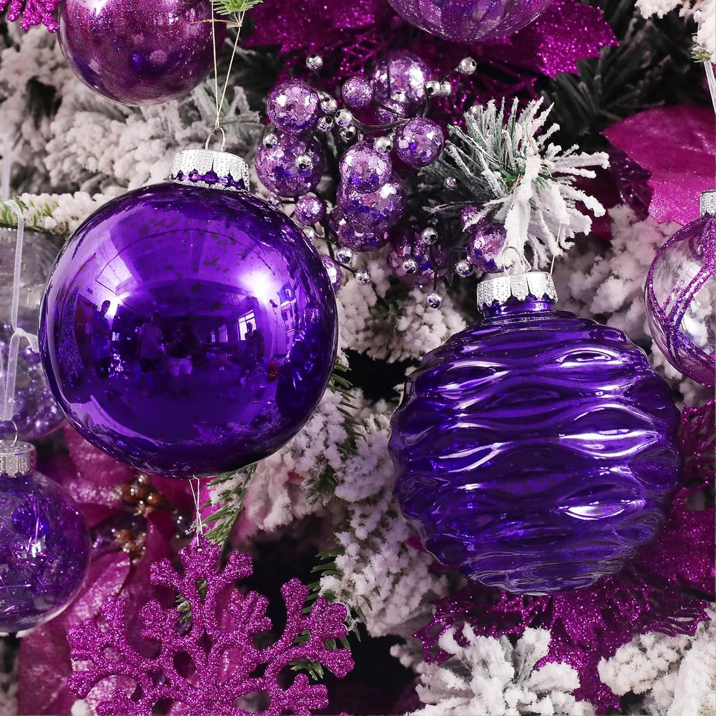 Large Christmas Ball Ornaments, Oversized Shatterproof Plastic Decorative Hanging Mercury Ornaments Ball for Xmas Holiday Party Decorations (Purple, 4.0")