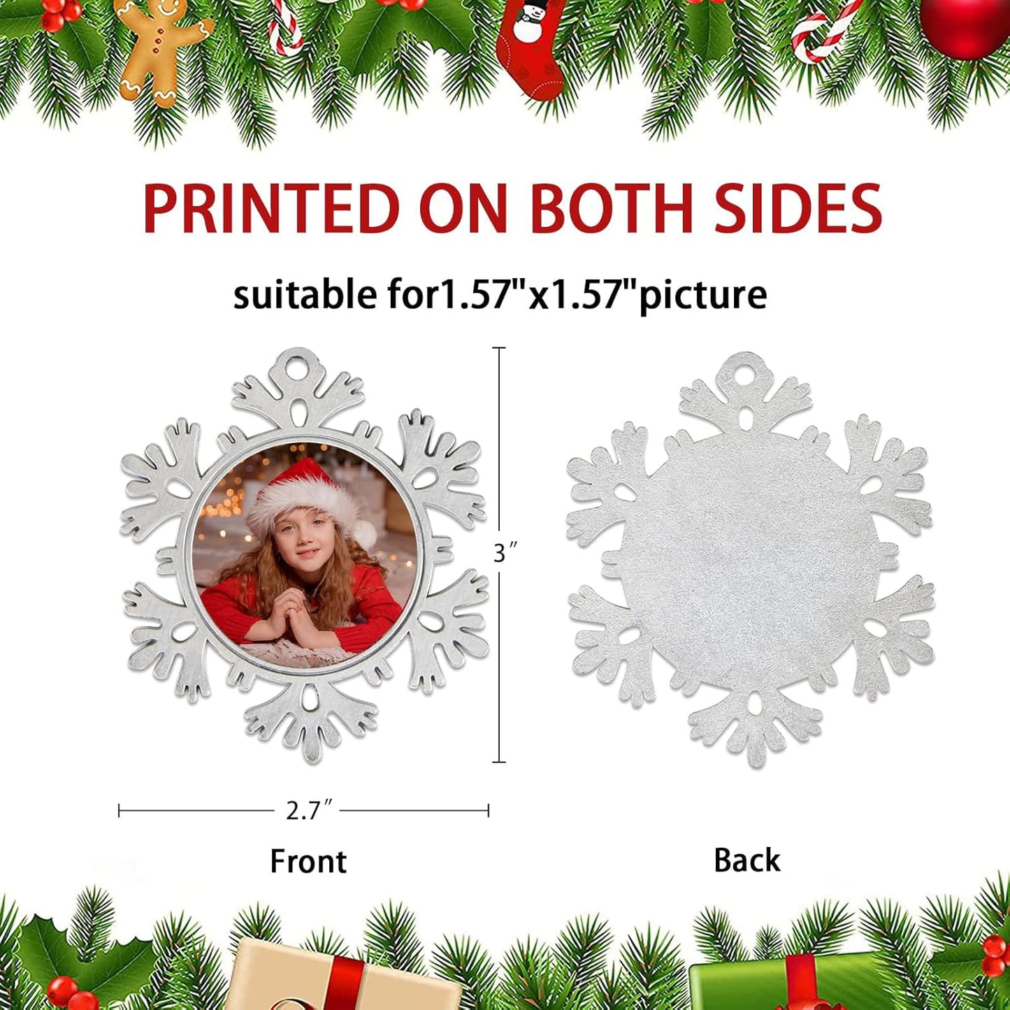 JUESMOS Christmas Photo Ornament 2025 Snowflake Photo Frame Ornament for Christmas Tree Decorations Metal Xmas Picture Frame Ornaments for Xmas Home Decorations Keepsake Gifts