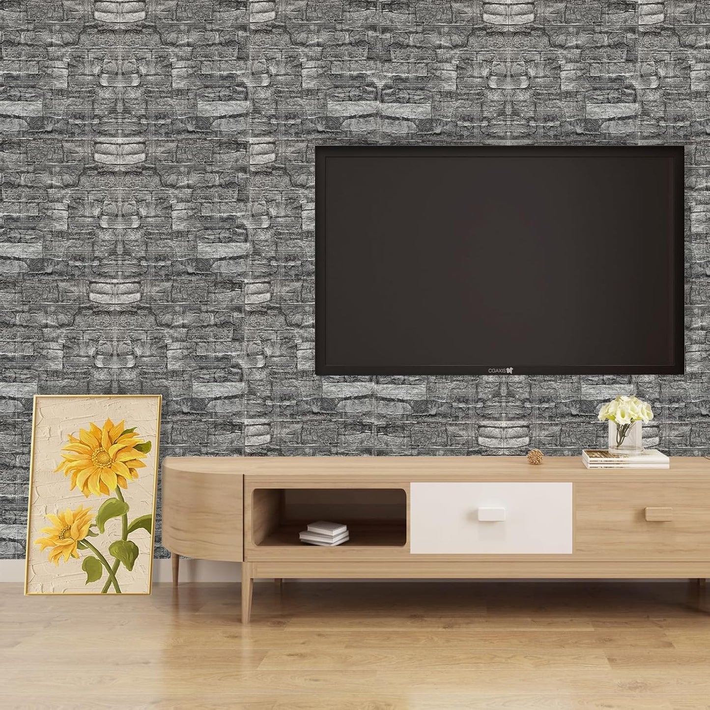 3D Wall Panels Peel and Stick in Black Grey Stone, 10 PCS XPE Foam 3D Wallpaper, Textured Faux Brick Wall Panels for Bedroom, Stairs, Kitchen