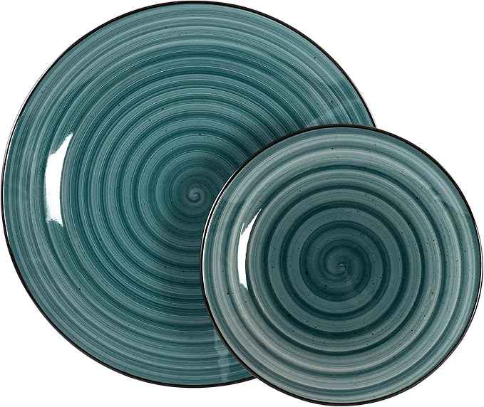 Elama Gia 24 Piece Stoneware Dinnerware Set (Dark Green)