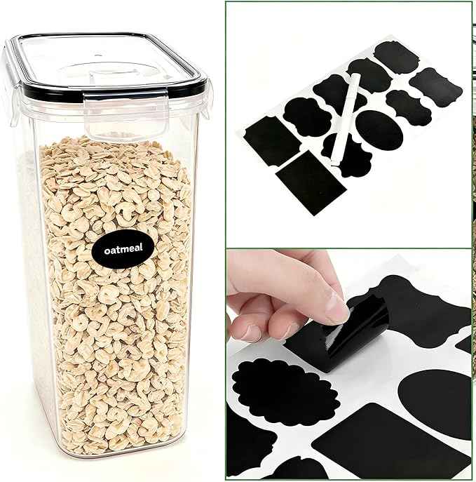 4 Pack 4L/135oz Cereal Storage Containers, Airtight BPA Free Plastic Cereal Dispenser with Lids, Large Dry Food Storage Canister for Pantry, Rice, Flour, Sugar, Pasta