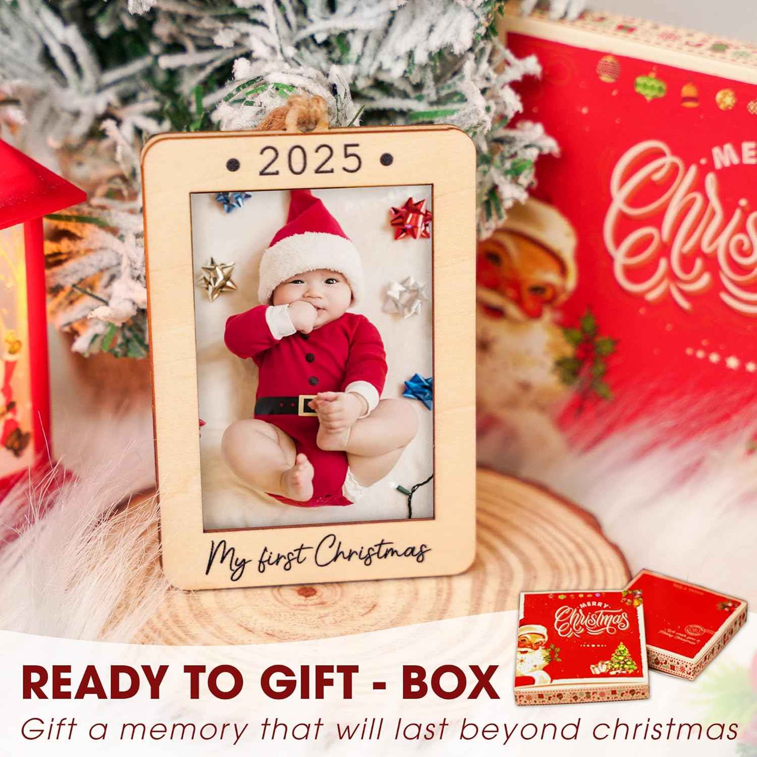 Babys First Christmas Ornament 2025 Girl And Boy - Wooden Portrait Picture Frame Ornaments For Tree - My First Christmas Ornament - Photo Frame Ornaments - Baby's First Christmas Gifts 2025