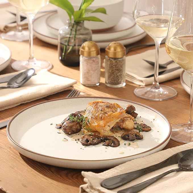 Gibson Elite Abbey Circle 12 Piece (Service for 4) Plates and Bowls Reactive Matte Glaze Dishes Stoneware Ceramic Dinnerware Set - White