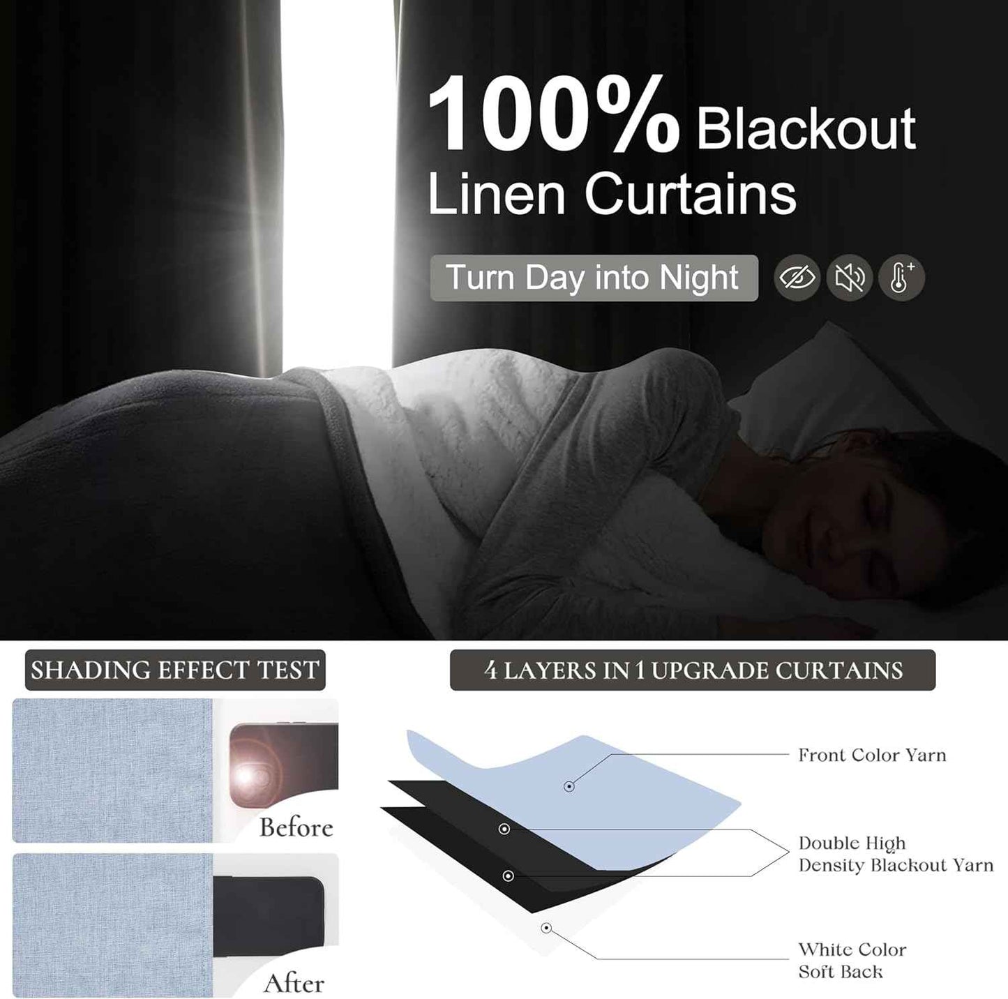 Dusty Blue Blackout Nursery Curtains 90 Inch Length for Kids/Boys Rooms/Bedroom, Floor to Ceiling Track Pleated Window Drapes with Hooks Linen Winter Thermal Coastal Light Blue(50"Wx90"Lx 2Panels)