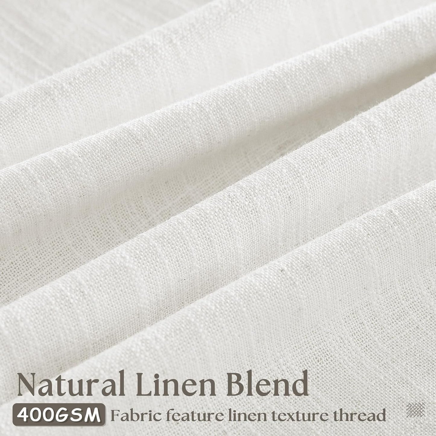 Beige White Linen Curtains Pinch Pleated 84 Inches Long for Living Room Bedroom Pleat with Rings Back Tab Semi Sheer Curtains 84 Inch Length 2 Panels Set Light Filtering Farmhouse Drapes
