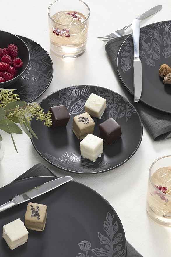 Oneida 897391 Roseto 12-Piece Dinnerware Set, Charcoal