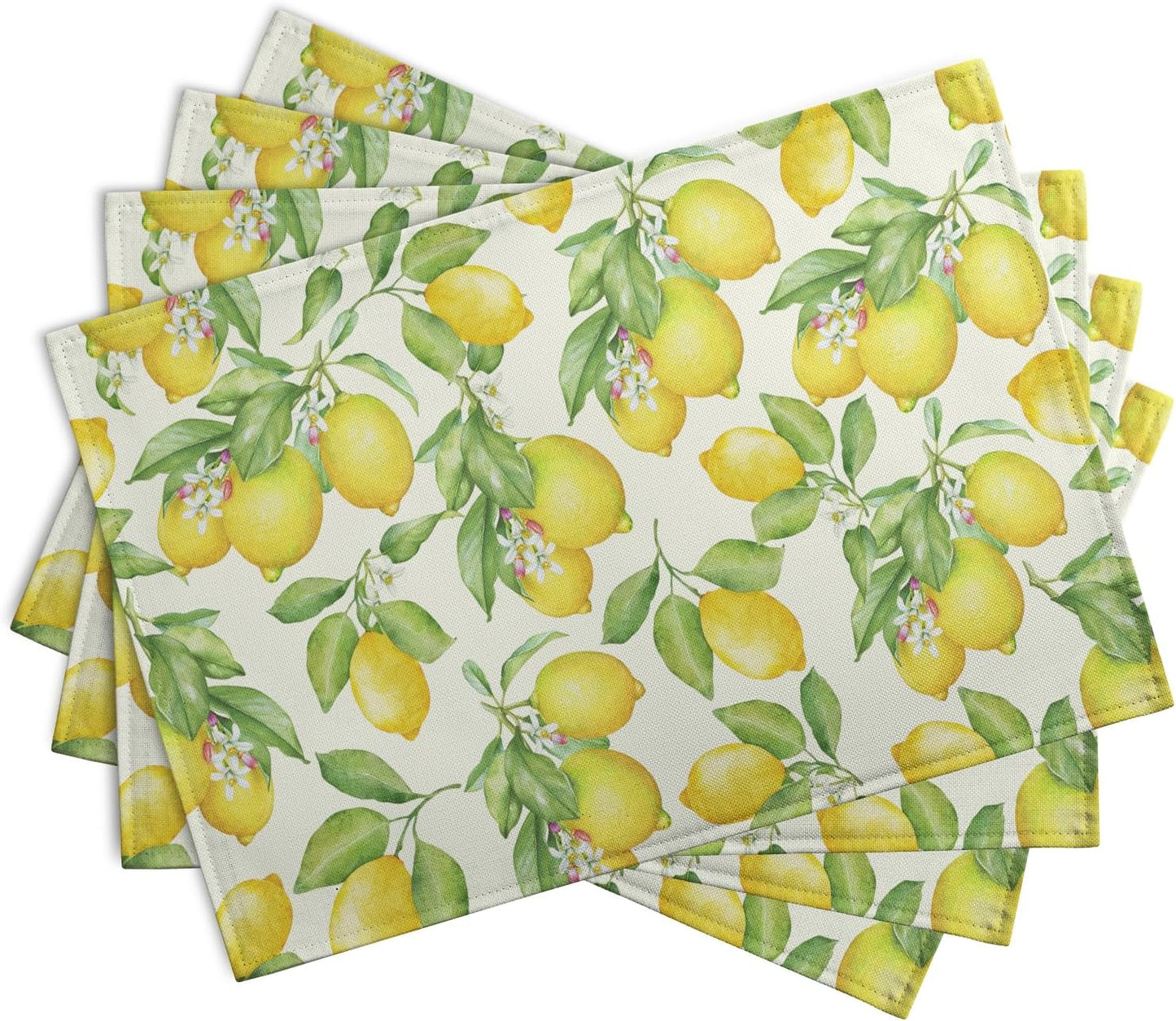 Lemon Placemats Set of 4 Summer Yellow Fruit Green Leaf Floral Linen Table Mat Rustic Farmhouse Spring Heat Resistant Non Slip Washable Place Mats for Dining Kitchen Party Decor