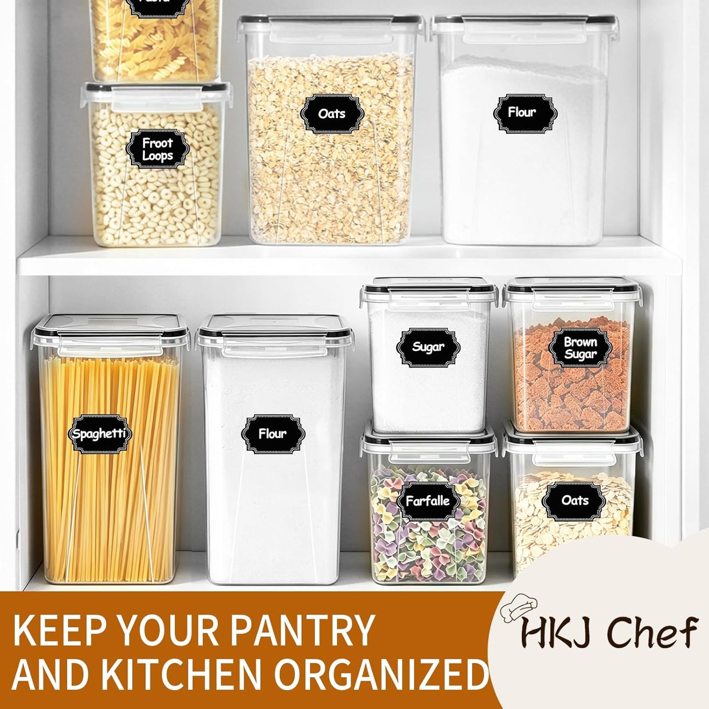 Flour Sugar Storage Containers, 10 Pack Large Airtight Food Storage Containers with Lids for Kitchen Pantry organization and storage, BPA Free Plastic Canisters Sets for Cereal, Rice and Baking