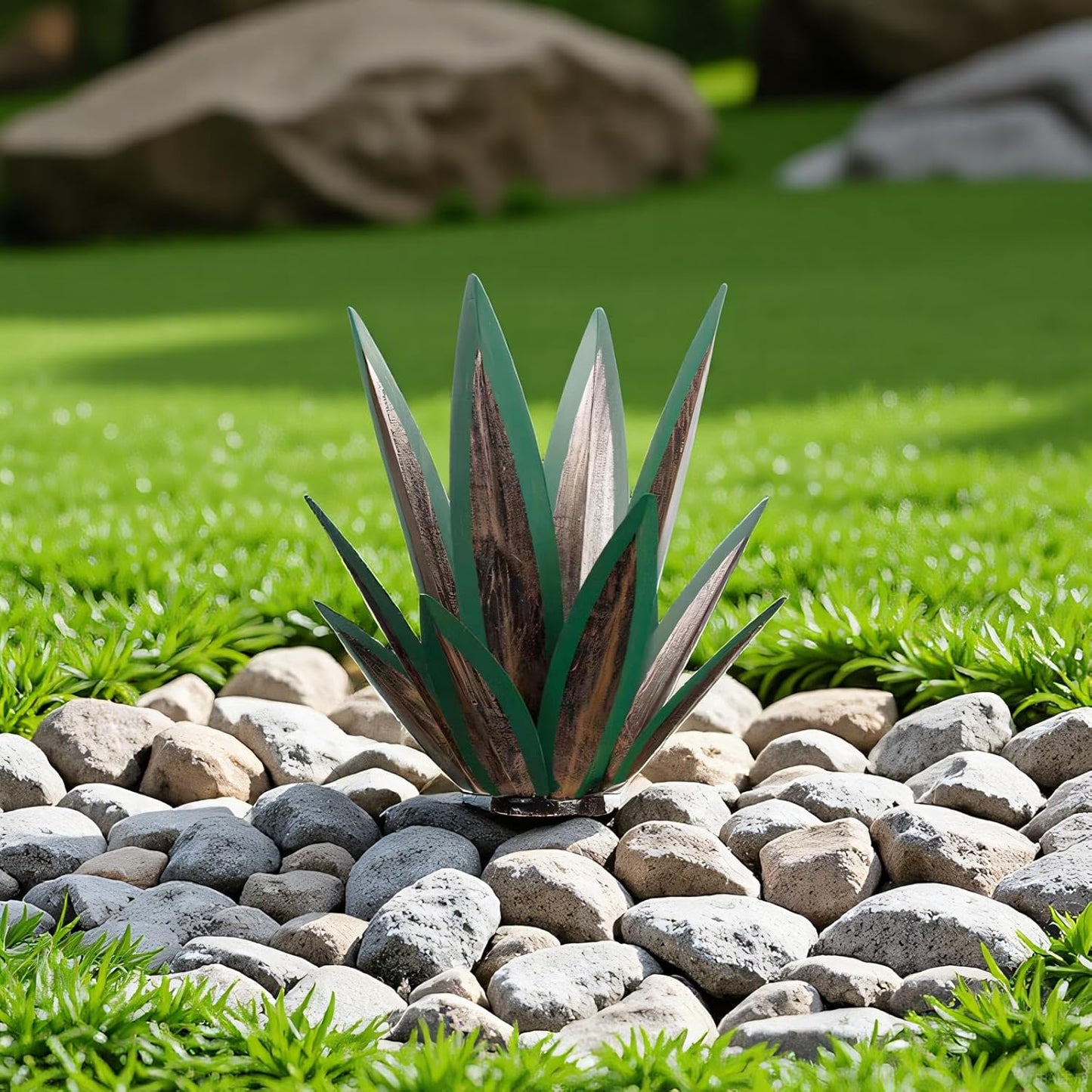 Tequila Rustic Sculpture, Metal Agave Plant Home Decor, DIY Hand Painted Metal Agave, Garden Yard Sculpture Lawn Home Art Decoration Statue, Garden Ornaments Outdoor Decor (Green)