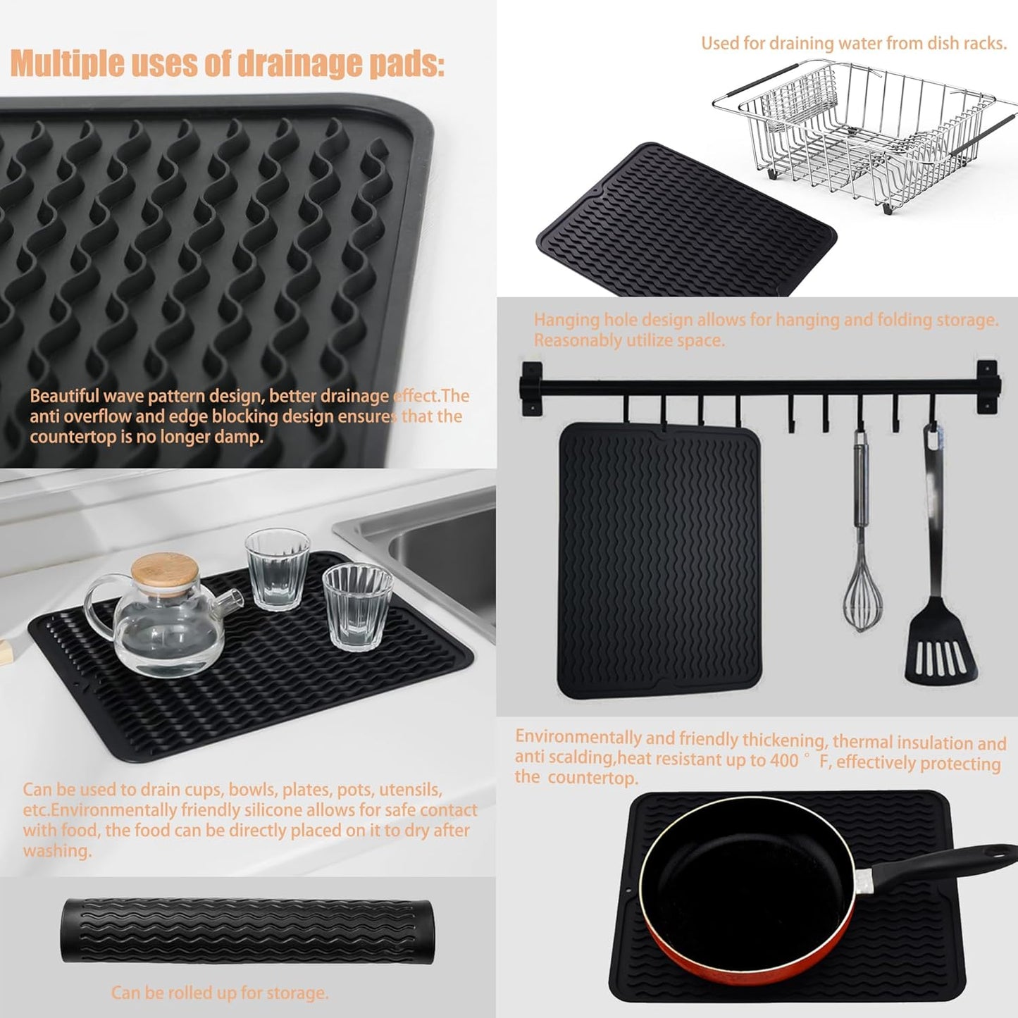NiuYichee Stainless Steel Dish Drying Rack(15.2"L X 11"W X 5.3"H), Expandable Fruit & Vegetable Drain Rack over Sink, Dish Drainer Rack in Sink, with Stainless Steel Utensil Holder & Silicone Mat(16")