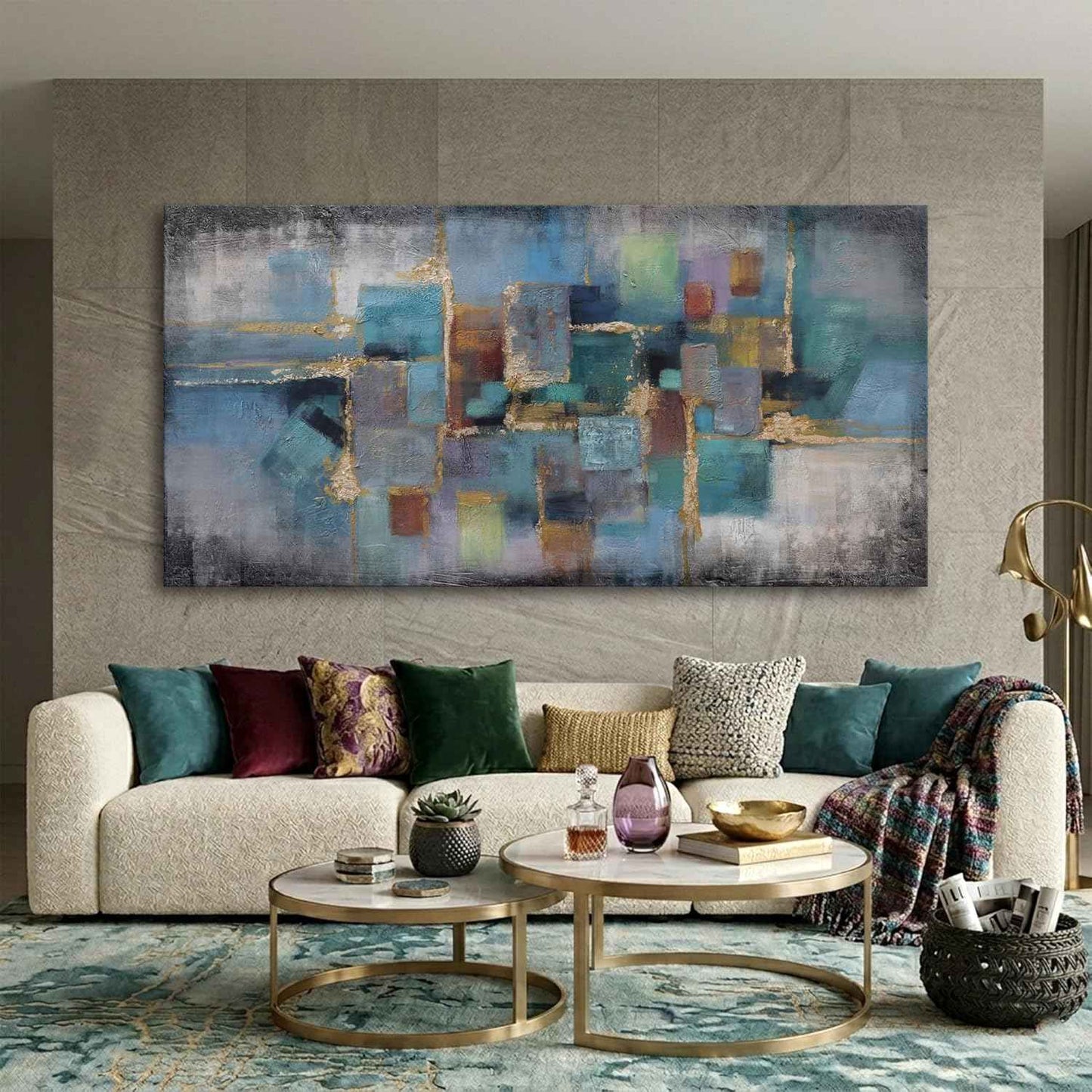Blue and Gold Abstract Canvas Wall Art - Modern Framed Pictures for Living Room, Bedroom, Office - Large Black Framed Wall Decor - Large Extra Contemporary Artwork for Walls 24×48IN
