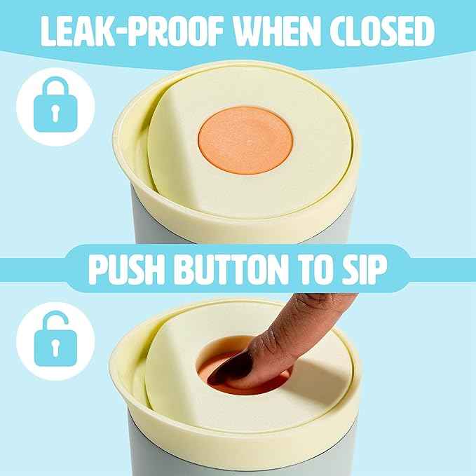 Tasty 12oz Insulated Stainless Steel Push Mug, Leak-Proof Lid with One-Hand Open/Close Button, Travel Coffee Cup, Double Wall Vacuum Flask, Aqua Blue