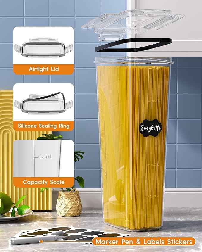 KEMETHY 30 PCS Airtight Food Storage Containers with Lids, Kitchen Pantry Organization and Storage, BPA-Free Plastic Scale Food Canisters for Cereal, Flour, Sugar, Dry Food, Include Labels & Marker