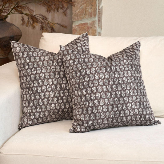 DOMVITUS Floral Pillow Covers Set of 2, Throw Pillow Covers 18x18, Floral Print Neutral Accent Decorative Pillow Covers for Living Room, Bed, Dark Brown