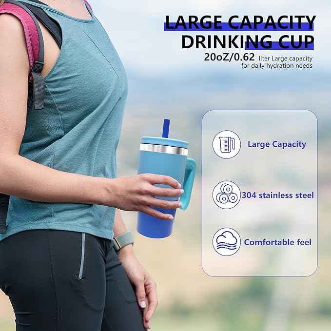 2PCS 20-OZ Insulated Water Bottle,Insulated Stainless Steel Tumbler,Reusable Cold Drink Thermos,BPA-Free, Double-Wall Stainless Steel Water Bottle (Royal Blues, 20, Fluid Ounces)