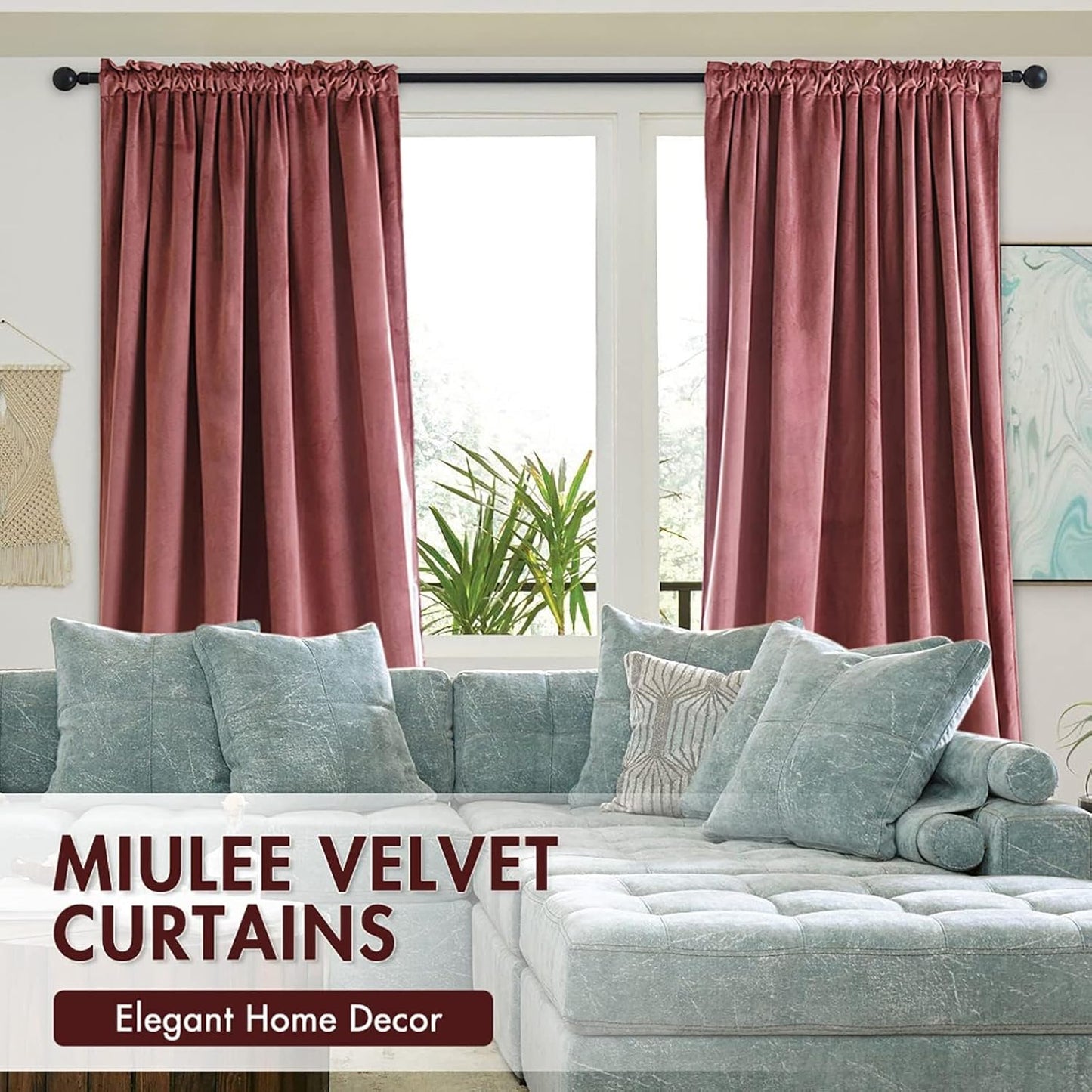 MIULEE Dusty Rose Pink Velvet Curtains Thermal Insulated Blackout Curtain Drapes for Bedroom Living Room Darkening 92 Inches Long Curtains Panels Rod Pocket Set of 2