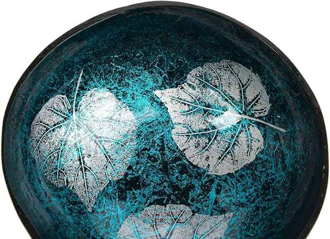 ChezMax Natural Coconut Round Bowl - Mother of Pearl Inlaid Shell Key Bowl & Candy Container - Handcrafted for Decoration