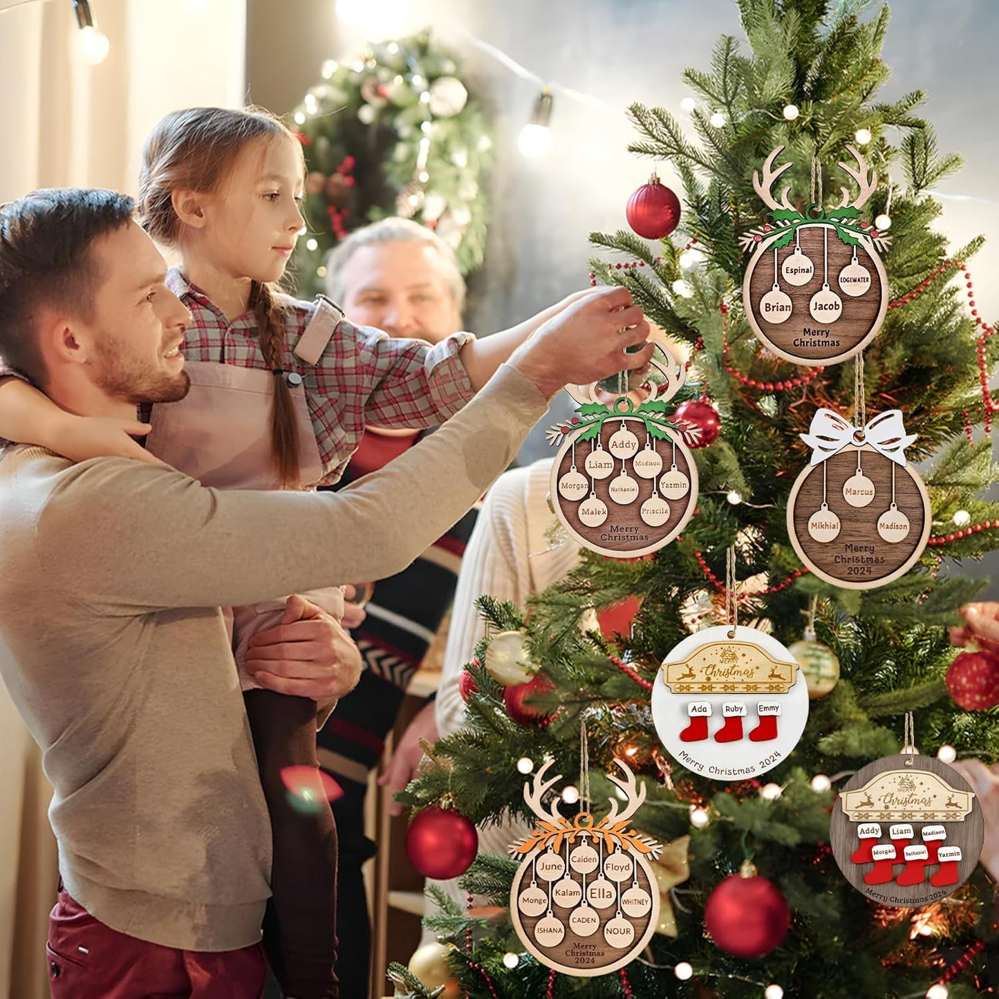 Personalized Christmas Ornaments 2025 with Names,1-7 Names Custom Ornaments for Christmas Tree Personalized Xmas Ornament Gifts for Family