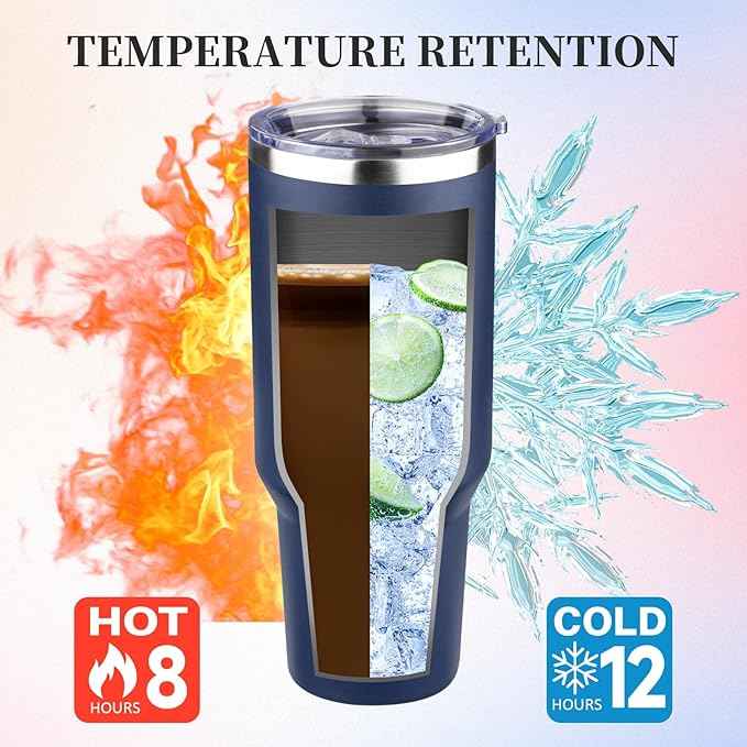 40 oz Tumbler with Lids and Straws Double Wall Vacuum Insulated Tumbler Cup,Stainless Steel Leak-proof Thermal Tumbler Powder Coated Travel Coffee Mug for Cold and Hot Drinks,Navy Blue