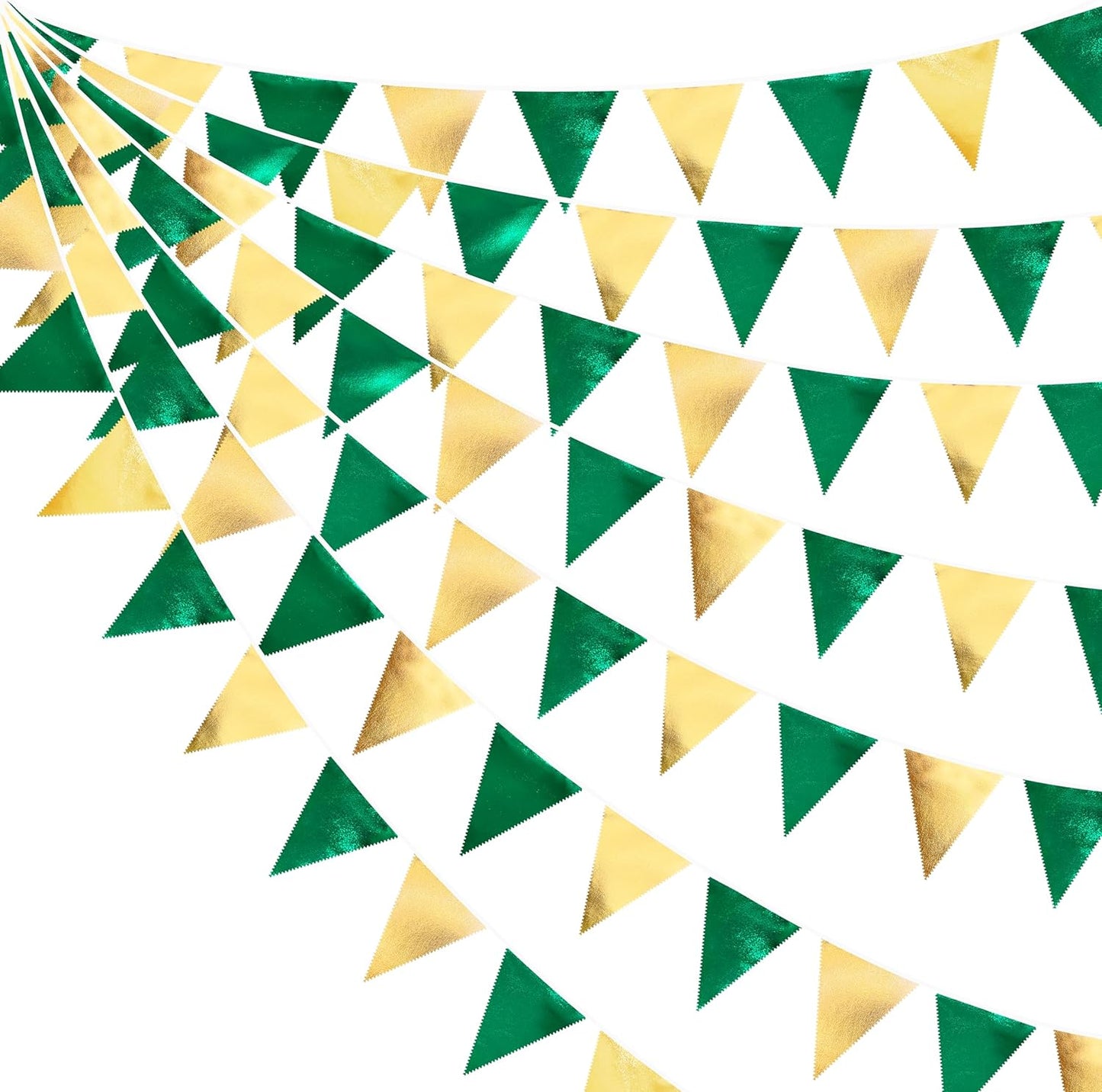 Green Gold Party Decorations Metallic Fabric Triangle Pennant Banner Flag Bunting Garland for Graduations Birthday Retirement Wedding Baby Shower Spring Summer Master Golf Theme Outdoor Party Supplies