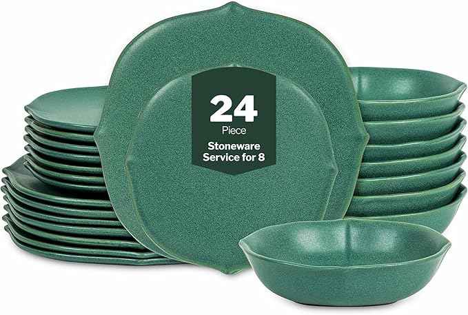 Stone Lain Baskerville 24-Piece Dinnerware Set Stoneware, Green